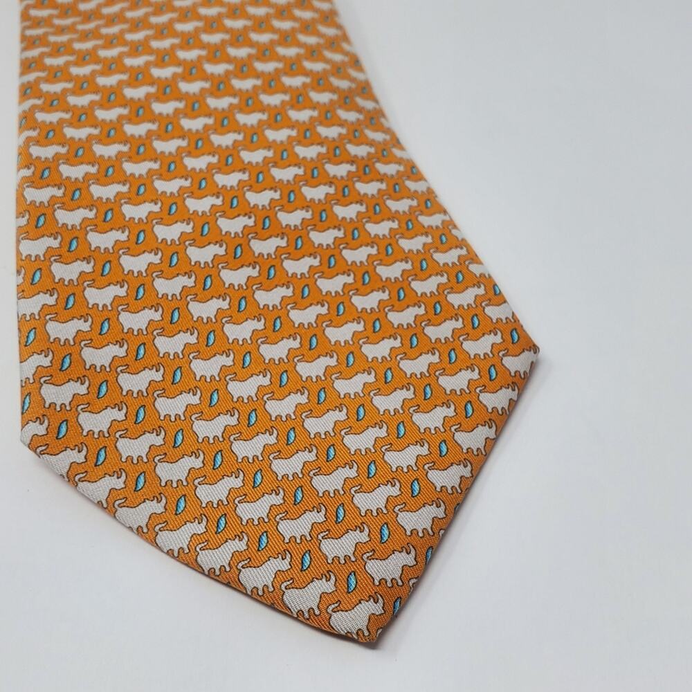 Hunting World Orange and tan Rhinoceros 100% Silk tie - Picture 8 of 9